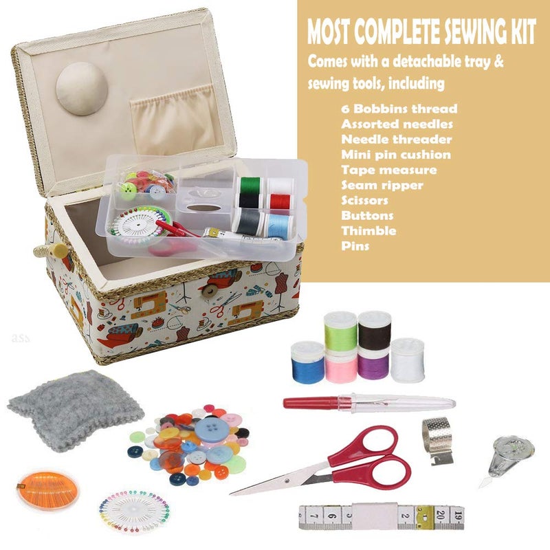 D&D Sewing Basket - Sewing Basket Organizer with Handle & Insert Tray and Sewing Kit Accessories - Measures 9 3/4" x 7" x 5"H - Image 2